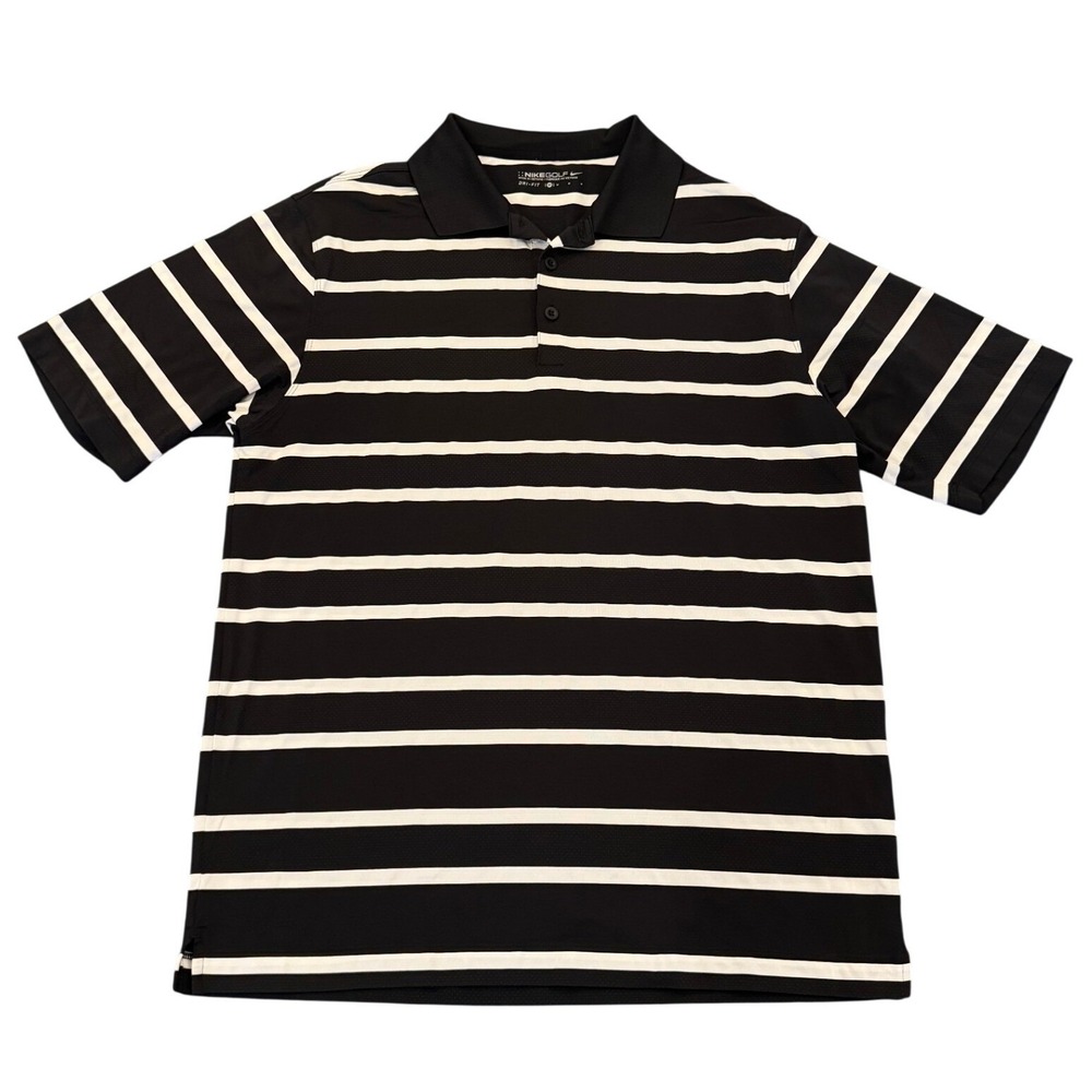 Nike Golf Mens Dri-FIT Striped Polo Shirt Black White Medium RN 56323